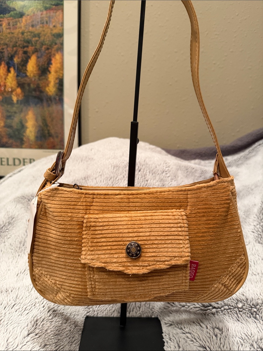 Corduroy Shoulder Bag in Camel